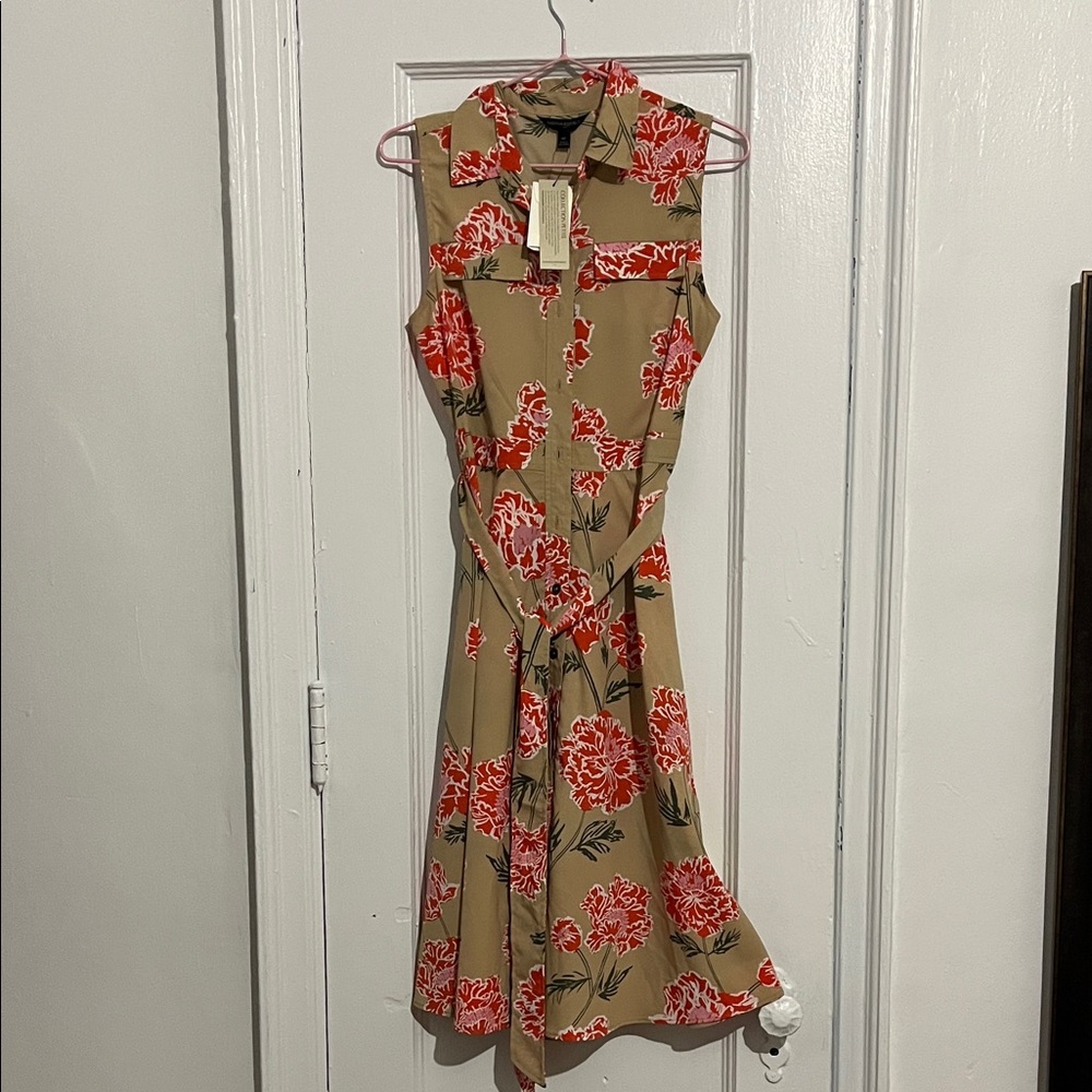 Banana Republic Tan and Red Floral Midi Dress